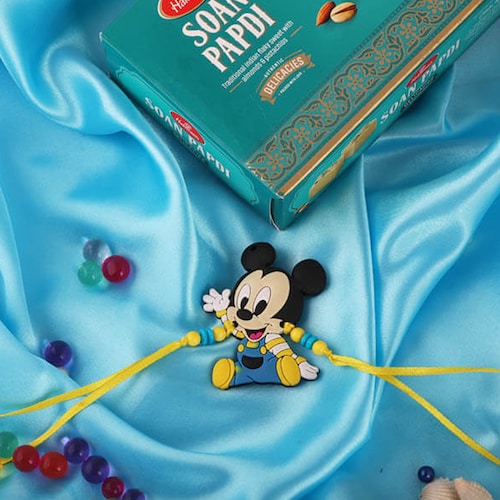 Buy Mickey Mouse Rakhi With Soan Papdi