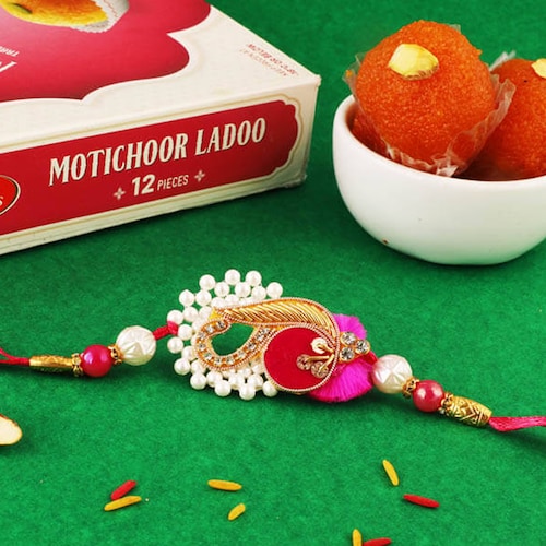 Buy Rakhi With Moti choor Laddoo