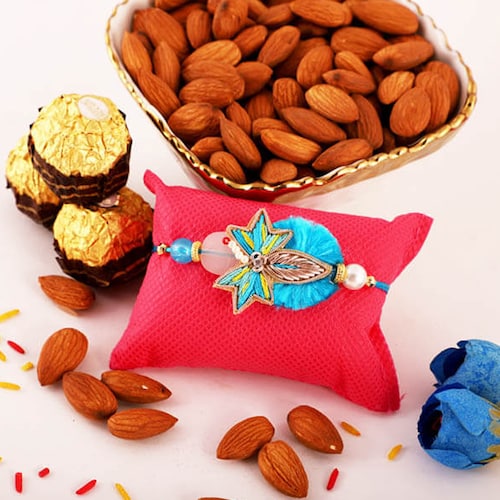 Buy Blue Shade Rakhi With Almond N Ferrero Rocher