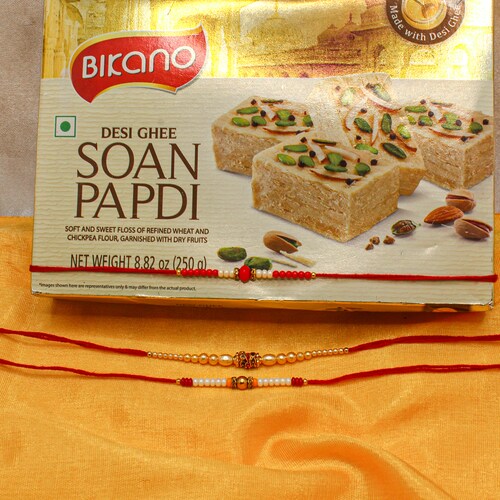 Buy Two Fascinating Rakhi with Soan Papdi