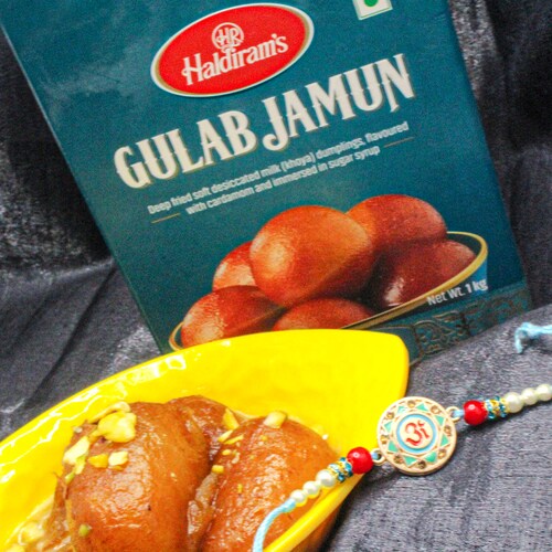 Buy Designer Rakhi with Gulab Jamun