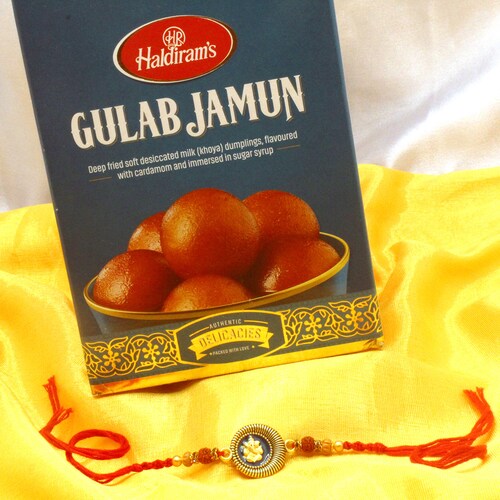 Buy Exquisite Rakhi with gulab Jamun