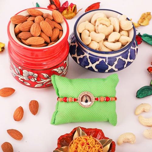 Buy Peacock Embossed Rakhi With Almond N Cashew