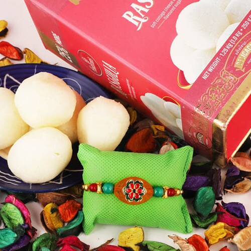 Buy Floral Pebble Rakhi With Rasgulla Box