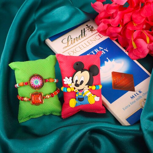 Buy Mickey Kido Rakhi With Lindor Choco Family Pack