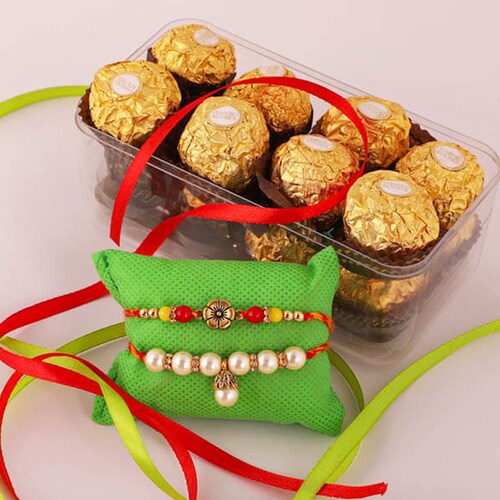 Buy Delighted Ferrero Combo With Duo Beads Rakhis
