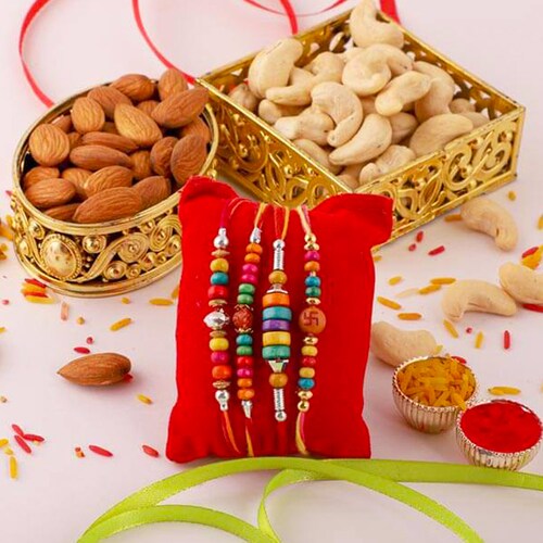 Buy Siblinghood Wooden Beads Rakhis Set Of 4