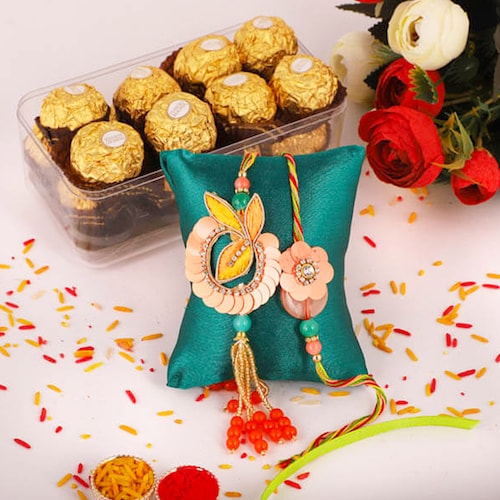 Buy Pinkish Lumba Rakhi With Ferrero Chocolates