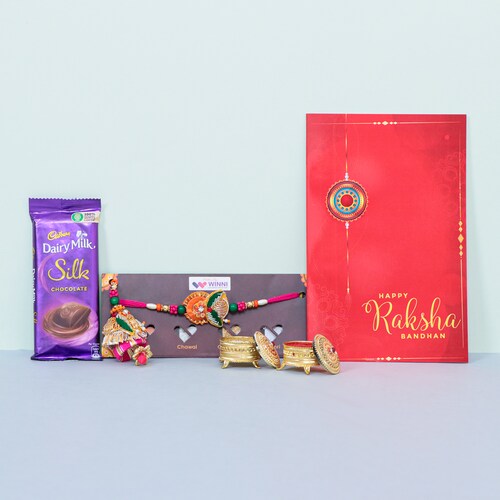 Buy Pretty Lumba Rakhi With Chocolate & Greeting Card