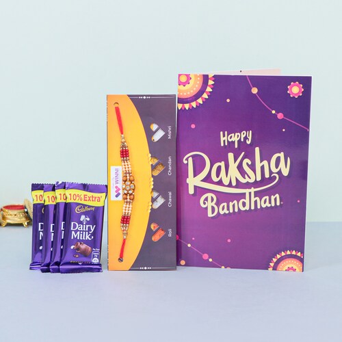 Buy Alluring Rakhis With Chocolate & Greeting Card