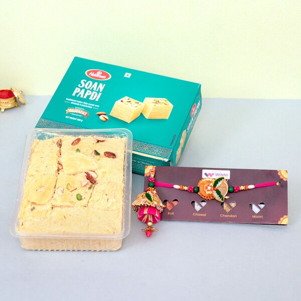 Pink Lumba Rakhi N Soan Papdi Sweet | Winni