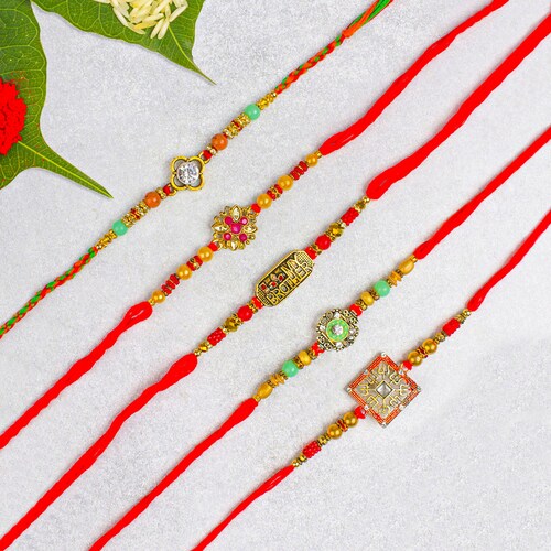 Buy Statuesque Designer Five Set of Rakhis
