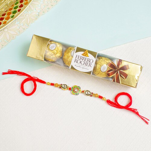 Buy Designer Embellished Rakhi with Ferrero Chocolate