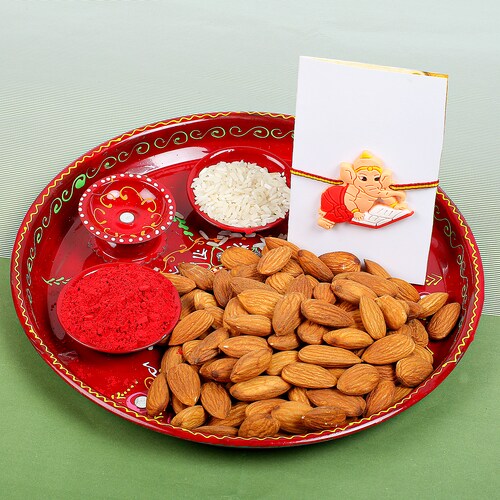 Buy Kids Ganesha Rakhi with Dry Fruit & Puja Thali