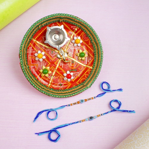 Buy Evil Eye Beads Rakhi Set with Auspicious Puja Thali