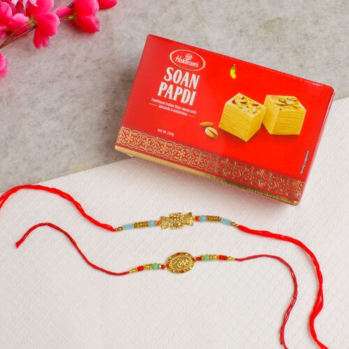 Buy Delightful Rakhi Set with Soan Papdi