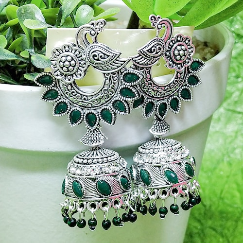 Buy Peacock Style Green Stone Earrings