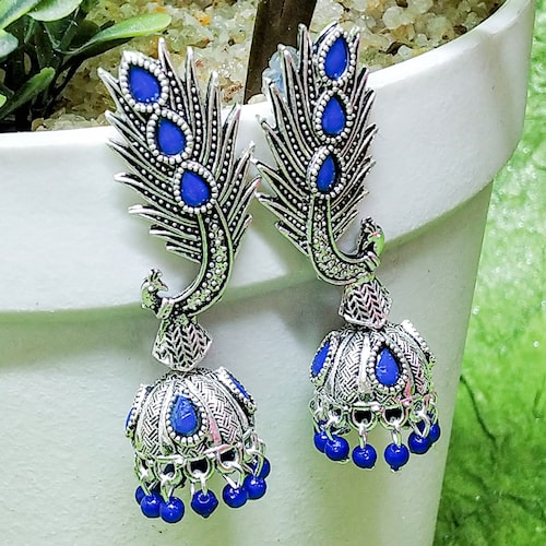 Buy Stylish Blue Stone Peacock Earrings