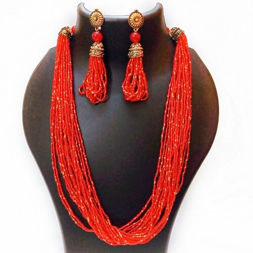 Buy Bold Class Red Necklace Set