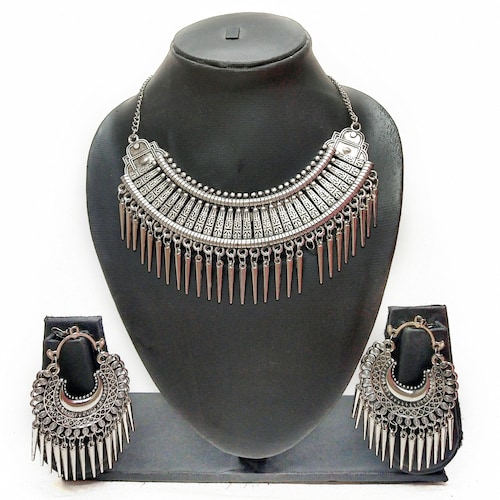 Buy Alloy Faded Silver Necklace Set