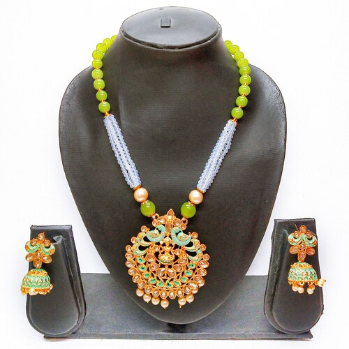 Buy Royal Green Pearl Necklace Set