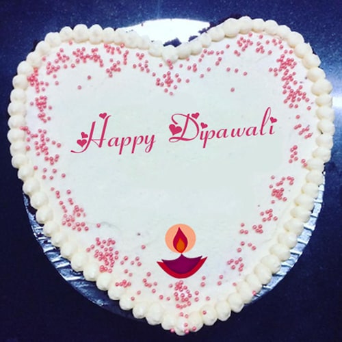 Buy Vanilla Heart Shape Diwali Cake
