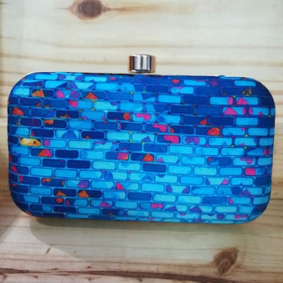 Blue Bricks Print Clutch