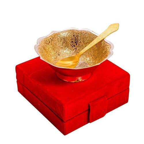 Buy Silver & Gold Plated Brass New Shaped Peacock Carving Bowl
