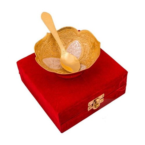 Buy Silver & Gold Plated Brass Bowl Flower Carving