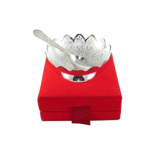 Buy Silver Plated Brass Bowl Floral Design