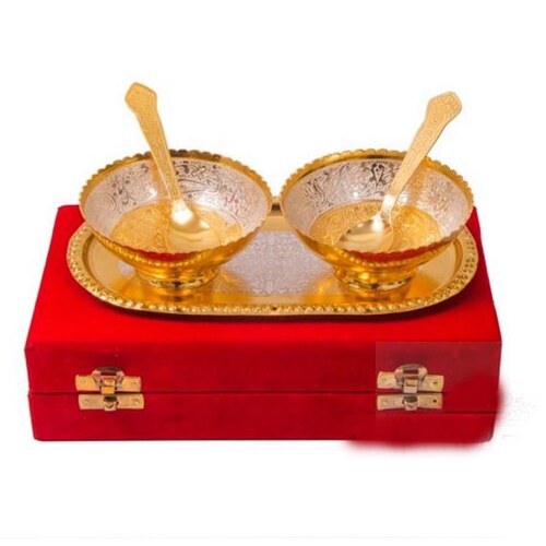 Buy Silver & Gold Plated Brass Bowl Set of 5 Pcs