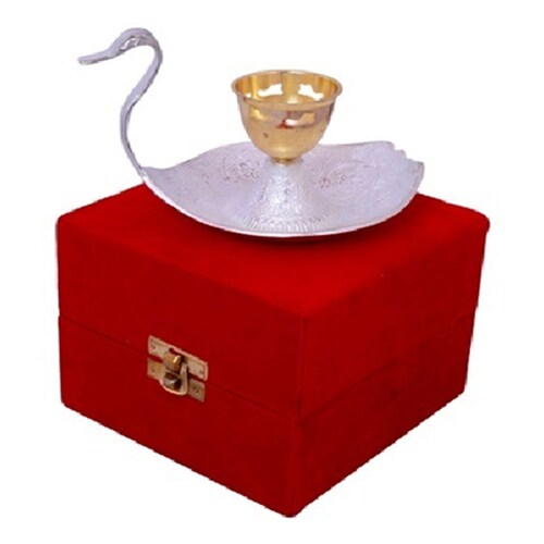 Buy Silver & Gold Plated Brass Swan Shaped Candle Stand
