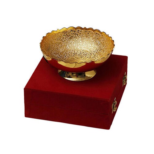 Buy Gold Plated Brass Bowl with Peacock Carving
