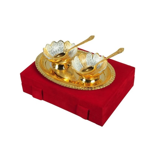 Buy Gold & Silver Plated Brass Bowl Set of 5 Pcs