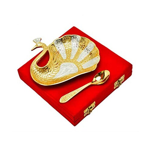 Buy Silver & Gold Plated Brass Peacock Platter