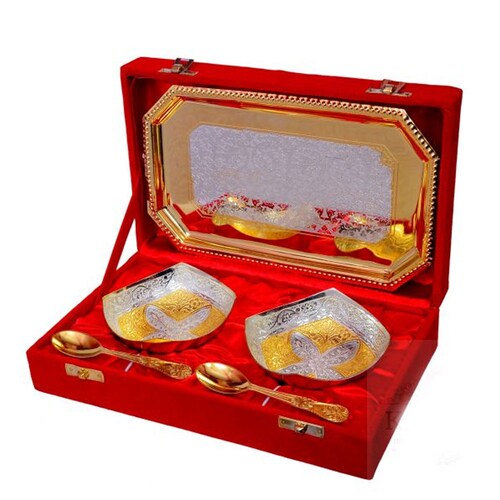 Buy Classic Silver & Gold Plated Brass Bowl Set 5 Pcs