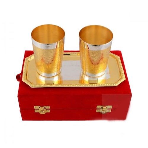 Buy Silver & Gold Plated Glass Set of 3 Pcs