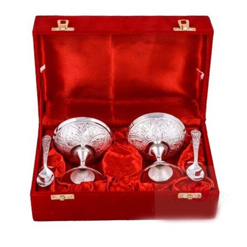 Buy Silver Plated Brass Ice Cream Bowl Set of 4 Pcs