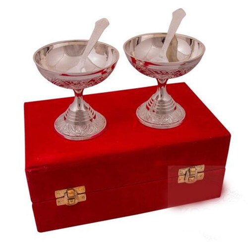 Buy Silver Plated Brass Ice Cream Bowl Set 4 Pcs