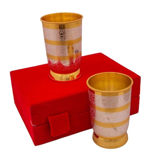Buy Silver & Gold Plated Regular Water Glass set of 2 Pcs