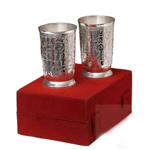 Buy Silver Plated Brass Glass Set 2 Pcs