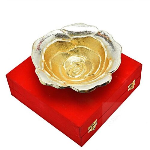 Buy Silver & Gold Plated Brass Sheet Rose Flower Bowl