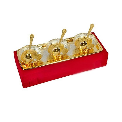 Buy Silver & Gold Plated Brass Bowl Set of 7 Pcs