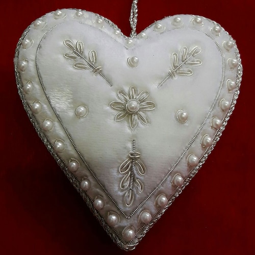 Buy Silver Designer Heart Shape Christmas Decor