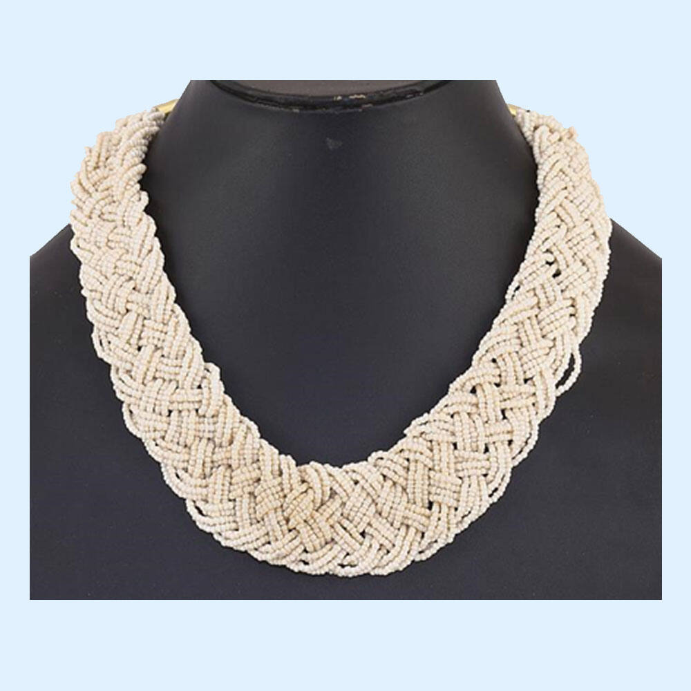 Buy Golden White Beaded Necklace by SWABHIMANN JEWELLERY at Ogaan Market  Online Shopping Site