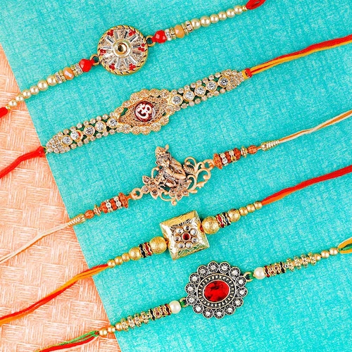 Buy Stone Studded five Set of Rakhi
