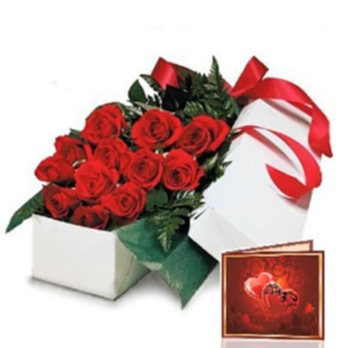 Buy Red Roses Gift Box And Greeting Card