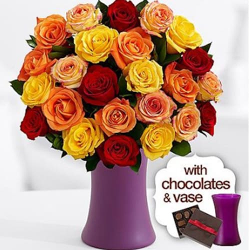 Buy 24 Mix roses with chocolate