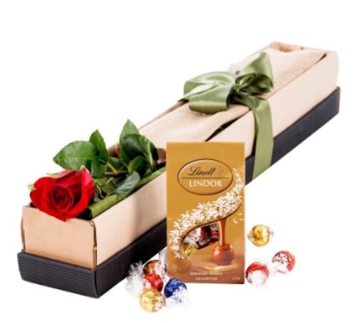 Buy Single Stem Red rose with Chocolate