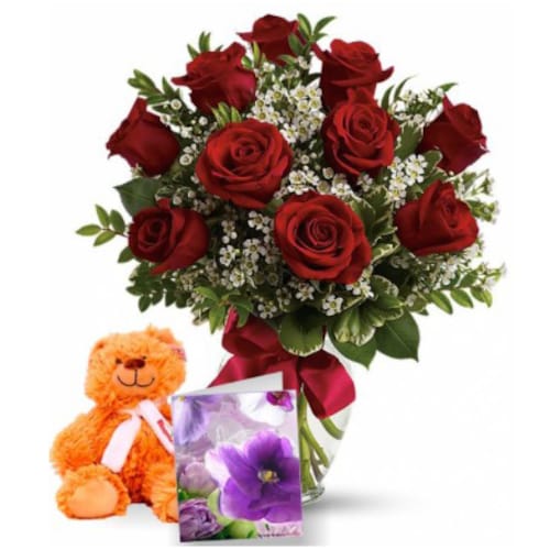 Buy Roses with Teddy